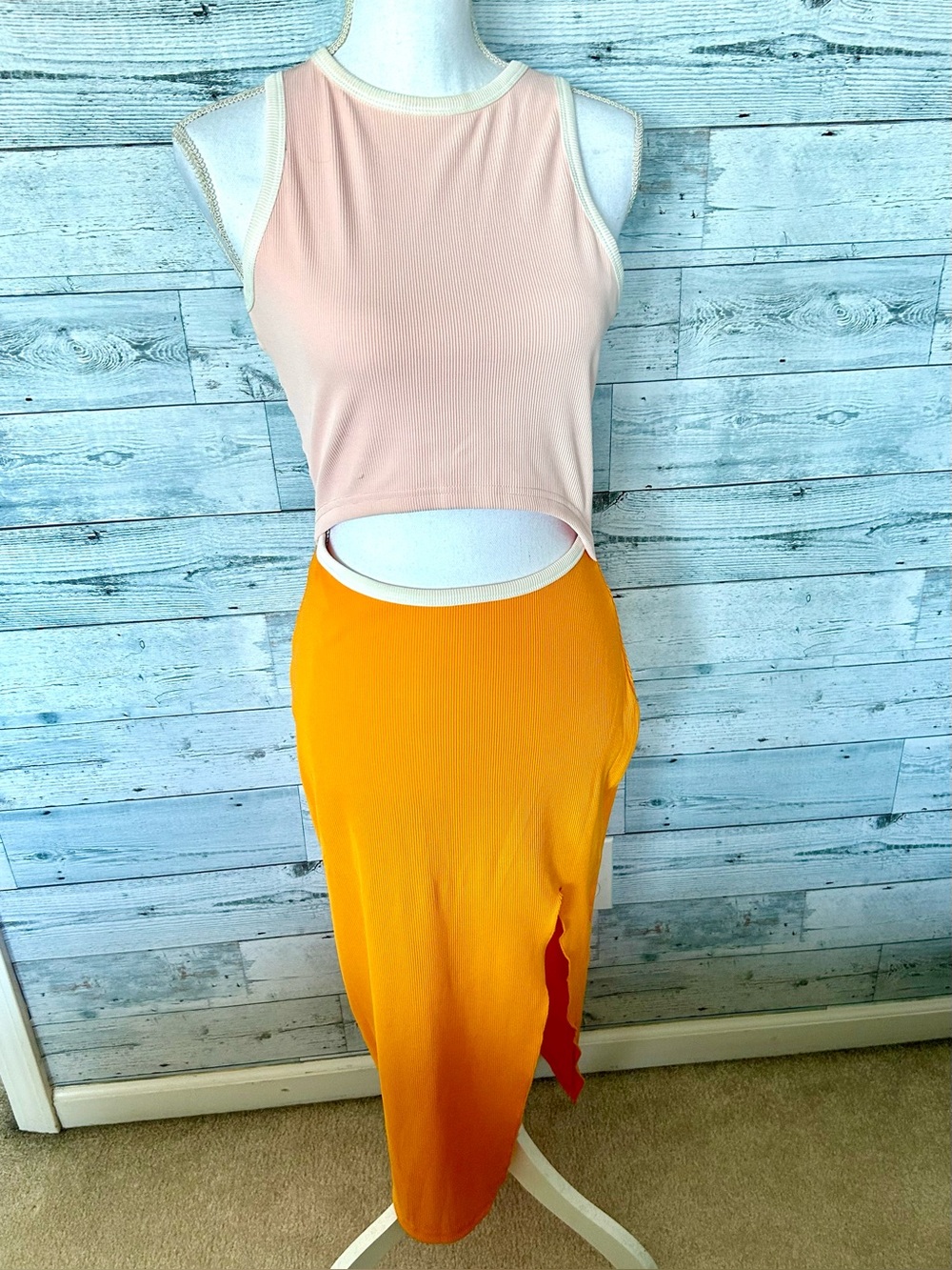 Sleeveless Cutout Midi Skirt in Mustard Yellow